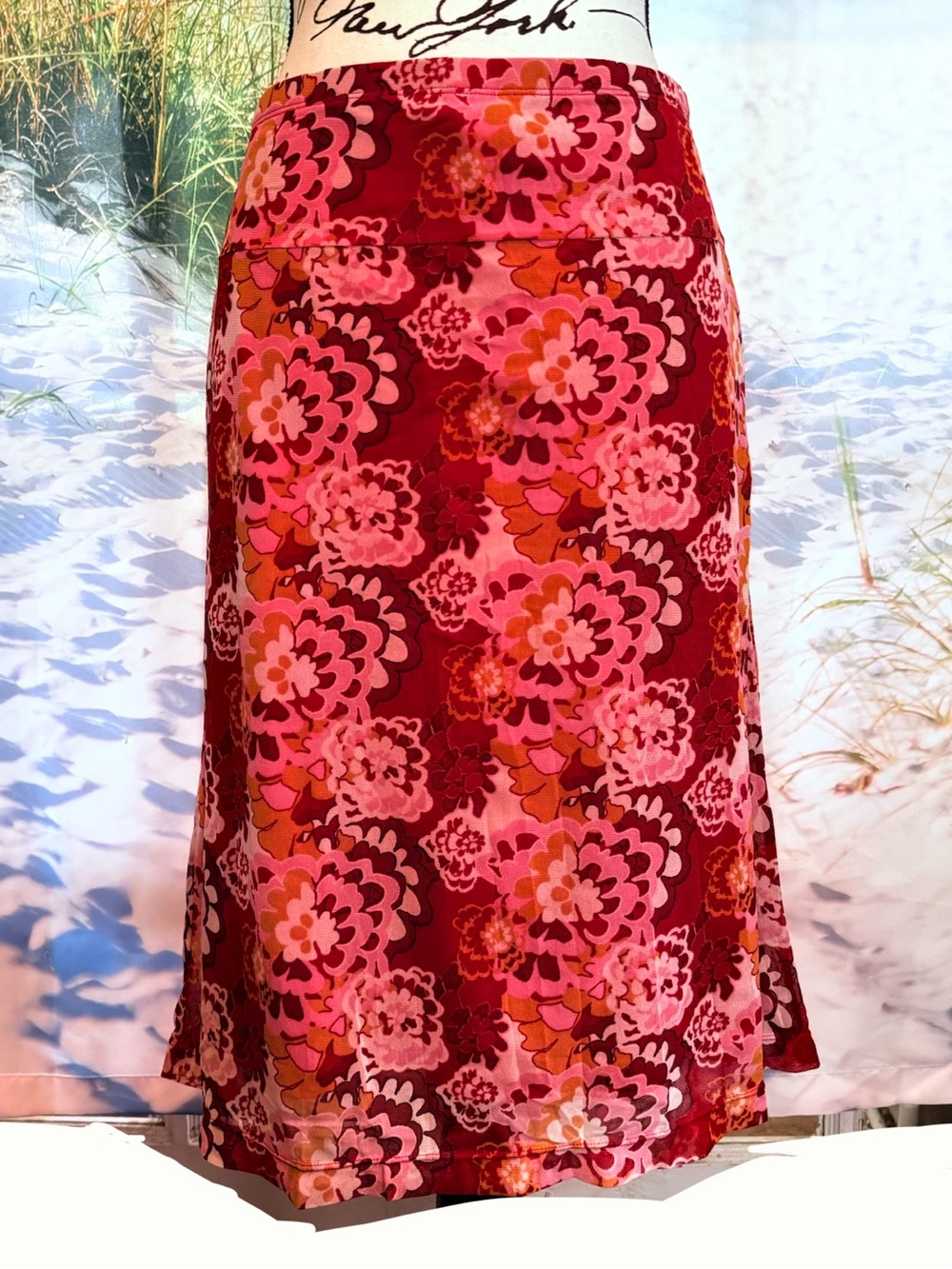 Mexx Pink and Red Floral A-Line Skirt